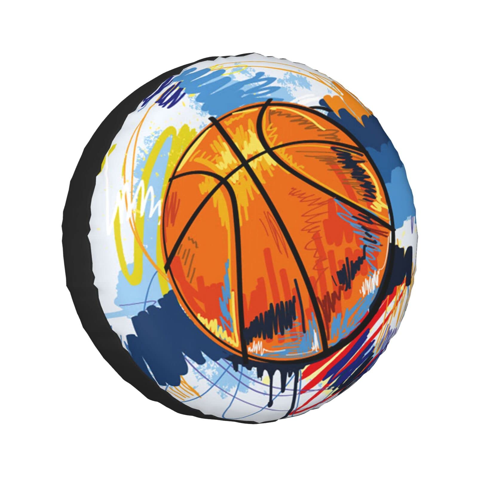 Basketball bunte Skizze Genuss Druck Ersatzreifen Abdeckung Universal Rad Schutzhülle Wasserdicht passend für Anhänger, Wohnmobil, SUV, LKW und viele Fahrzeuge 35,6 cm von Cykazhst