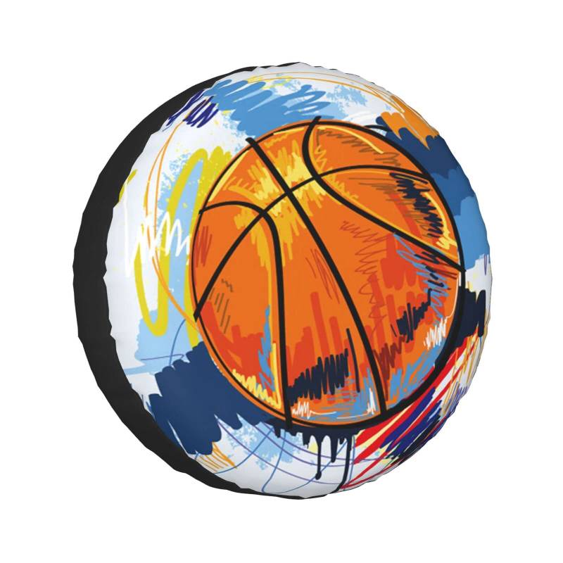 Basketball bunte Skizze Genuss Druck Ersatzreifen Abdeckung Universal Rad Schutzhülle Wasserdicht passend für Anhänger, Wohnmobil, SUV, LKW und viele Fahrzeuge 38,1 cm von Cykazhst