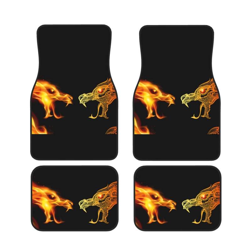 Cool Two Fighting Roaring Dragon Print Automatten Universal Auto Fußmatten Set von 4 Stück vorne hinten Teppich passend für Auto SUV Van & LKW von Cykazhst