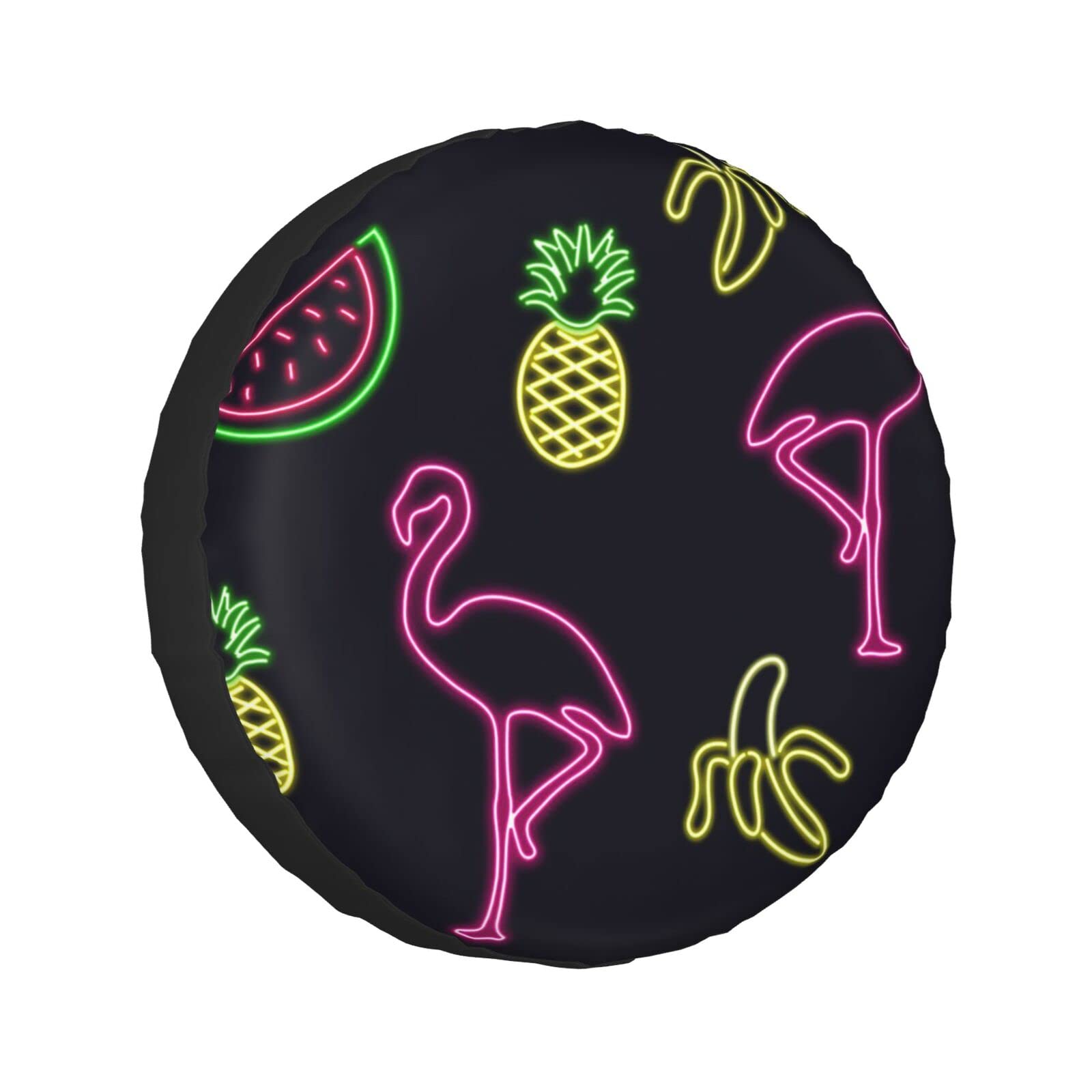 Ersatzreifenabdeckung mit Ananas-Banananen-Flamingo-Druck, universelle Rad-Schutzhülle, wasserdicht, passend für Anhänger, Wohnmobil, SUV, LKW und viele Fahrzeuge, 40,6 cm (16 Zoll) von Cykazhst