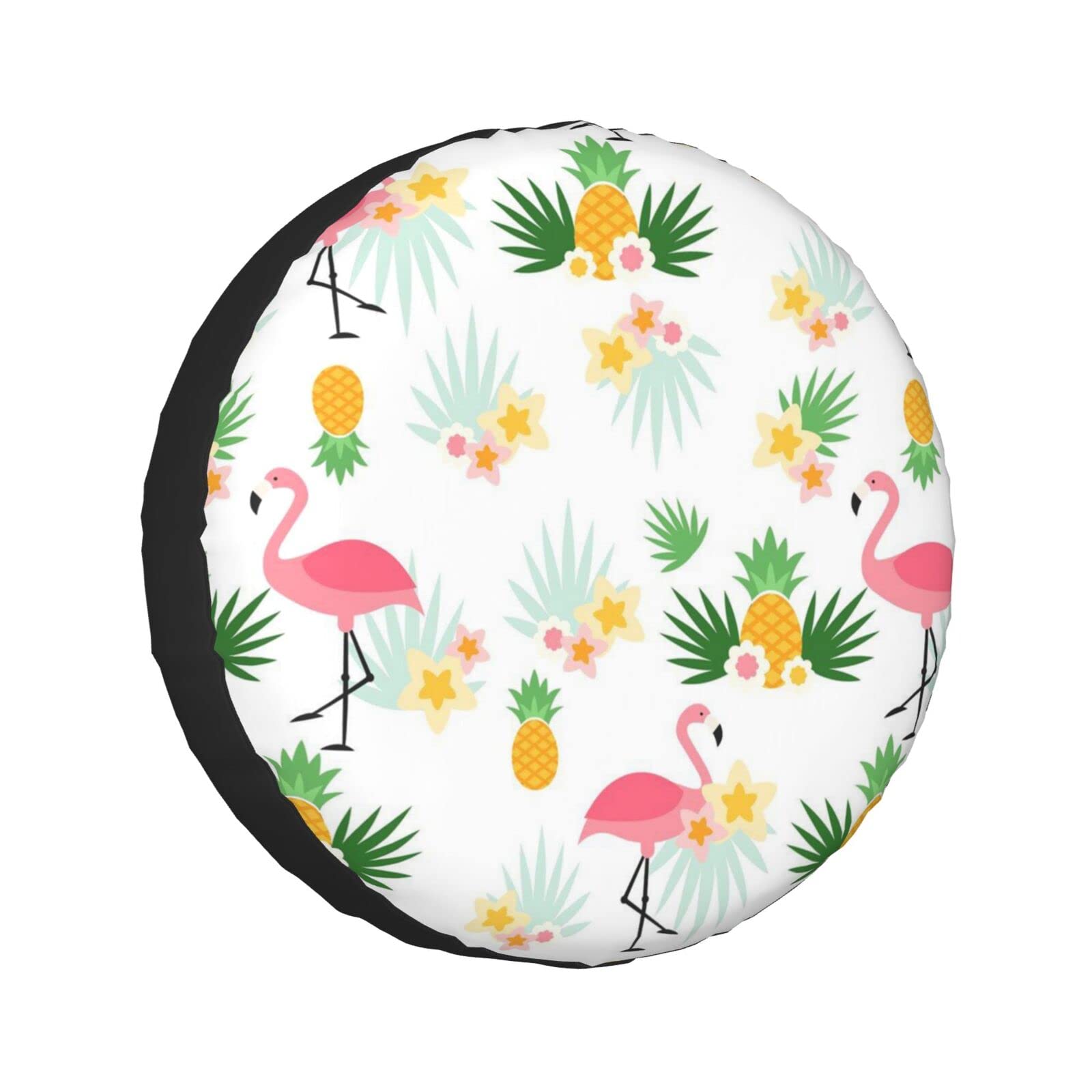 Ersatzreifenabdeckung mit Flamingo- und Ananas-Druck, universelle Rad-Schutzhülle, wasserdicht, passend für Anhänger, Wohnmobil, SUV, LKW und viele Fahrzeuge, 35,6 cm (14 Zoll) von Cykazhst