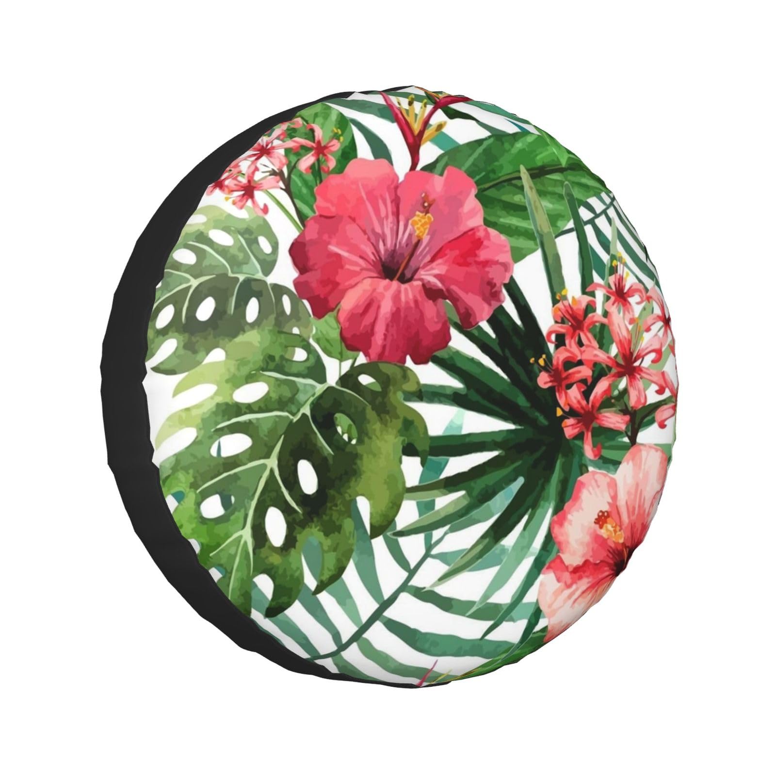 Ersatzreifenabdeckung mit Hibiskusblumen-Druck, universelle Radschutzabdeckung, wasserdicht, passend für Anhänger, Wohnmobil, SUV, LKW und viele Fahrzeuge, 43,2 cm (17 Zoll) von Cykazhst