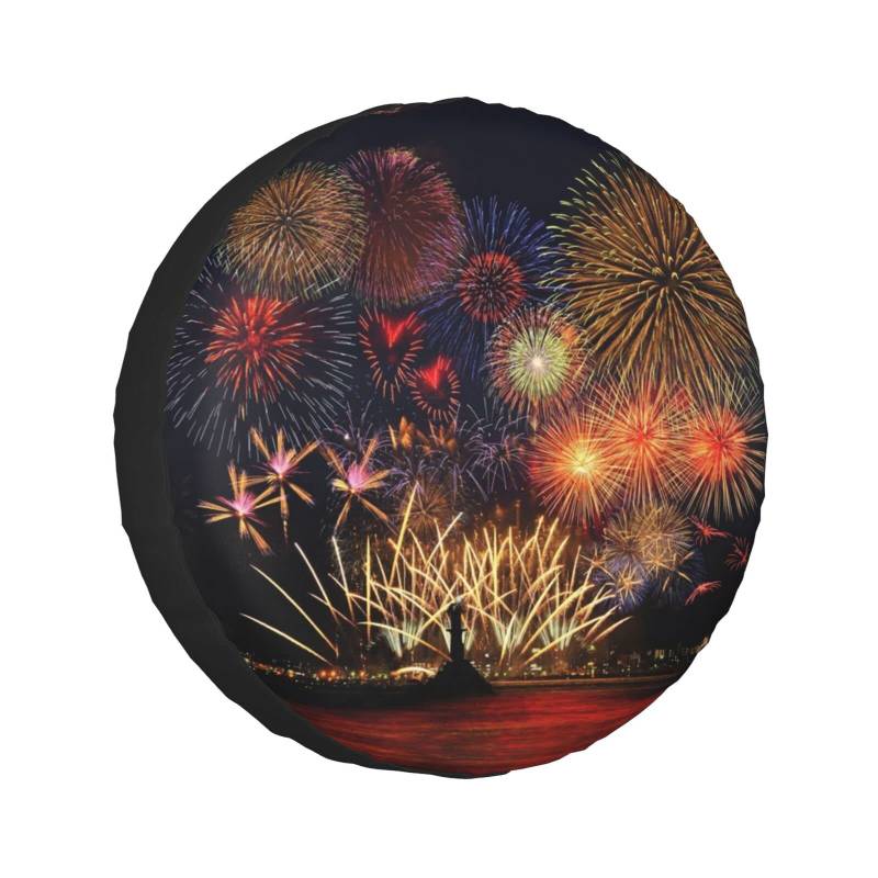 Feuerwerk Print Ersatzreifenabdeckung Universal Radschutzhülle Wasserdicht passend für Anhänger, Wohnmobil, SUV, LKW und viele Fahrzeuge 38,1 cm von Cykazhst