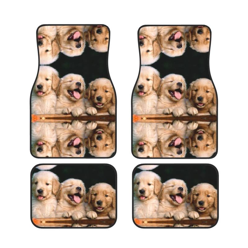 Golden Retriever Hundewelpen Haustiere Druck Automatten Universal Auto Fußmatten Set von 4 Stück vorne hinten Teppich passend für Auto SUV Van & LKW von Cykazhst