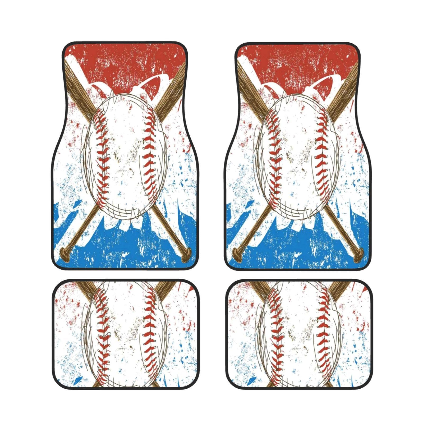 Handgezeichnete Baseballschläger und Ball-Aufdruck, Automatte, universal, 4 Stück, vorne und hinten, passend für Auto, SUV, Van und LKW von Cykazhst