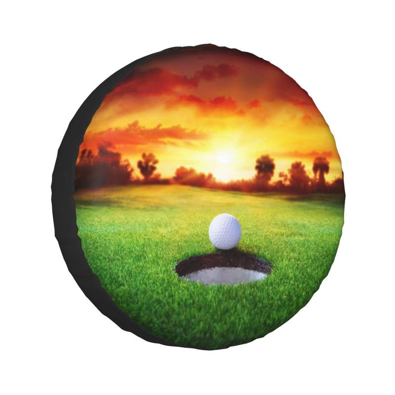 Sport Golf Ball Sonnenuntergang Baum Druck Ersatzreifen Abdeckung Universal Rad Schutzhülle Wasserdicht passend für Anhänger, Wohnmobil, SUV, LKW und viele Fahrzeuge 35,6 cm von Cykazhst