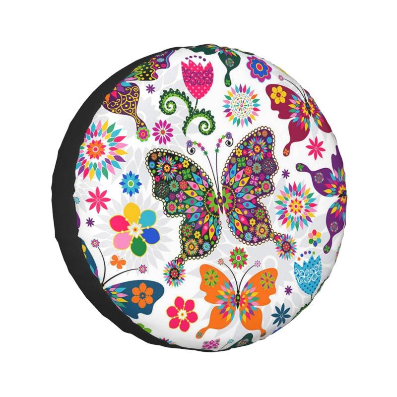 Spring Floral Butterfly Print Ersatzreifenabdeckung Universal Rad Schutzhülle Wasserdicht passend für Anhänger, Wohnmobil, SUV, LKW und viele Fahrzeuge 38,1 cm von Cykazhst