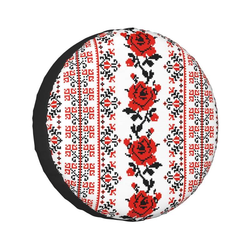 Ukrainische Stickerei-Stil Rose Print Ersatzreifenabdeckung Universal Rad Schutzhülle Wasserdicht passend für Anhänger, Wohnmobil, SUV, LKW und viele Fahrzeuge, 35,6 cm (14 Zoll) von Cykazhst