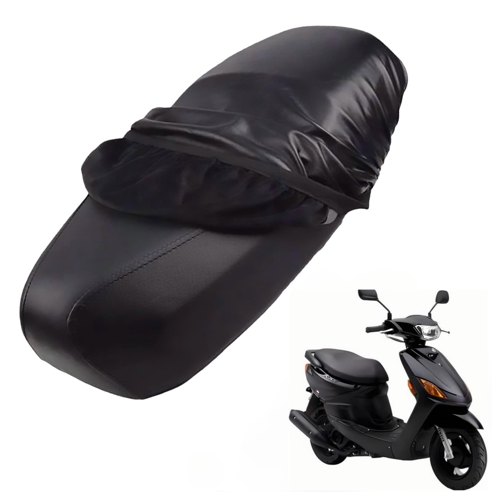 Cylocrya Sitzbezug für Motorrad, wasserdichte und staubdichte Abdeckung für Motorrad- und Scooter-Sattel, UV-Schutz, Material aus elastischem Kunstleder, Schwarz (52-63cm) von Cylocrya