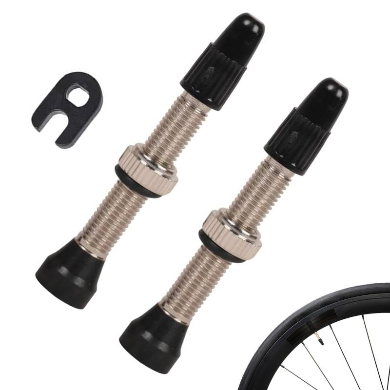 Unisex Tubeless Valves Fahrradventile, Hochwertige Ventile aus Verchromtem Messing, Schwarz, 45 mm, Inklusive Ventilkernentferner, Stoßfest, Ideal für Mountainbikes und Rennräder von Cylocrya