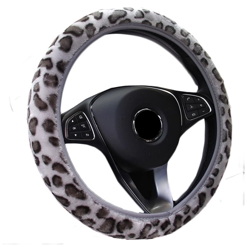 Universal Leopard Plüsch Auto Lenkradhülle Lenkrad Abdeckung Fell Lenkradbezug Winter Warme Auto Lenkradabdeckung Weich Künstliche Wolle Lenkradschutz Lenkradschoner Auto Zubehör für 37–39 cm von Cysocool