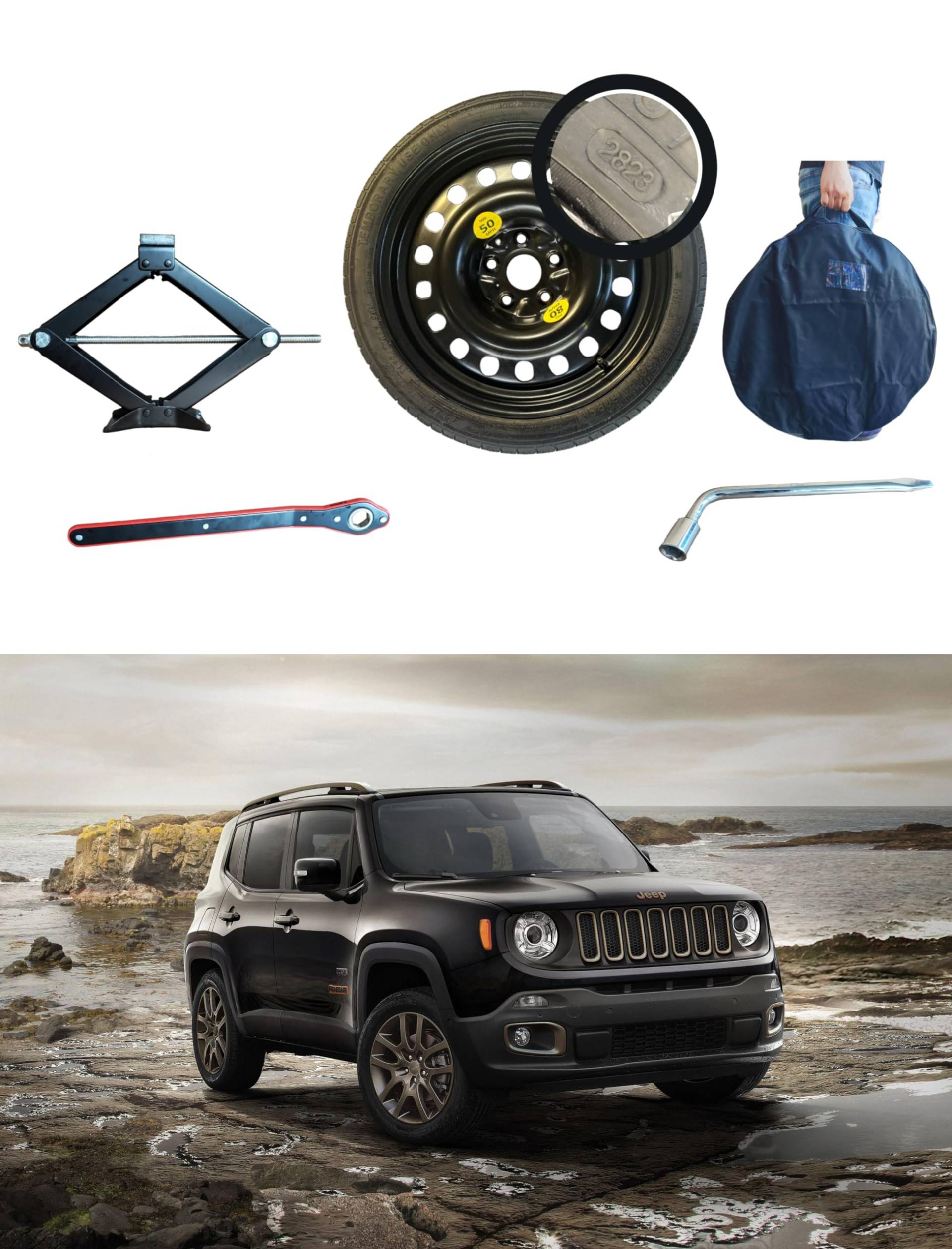 17" Notrad kompatibel mit Jeep Renegade mit Wagenheber, Schlüssel und Tasche 125/80R17 von D'ANGELO 1988