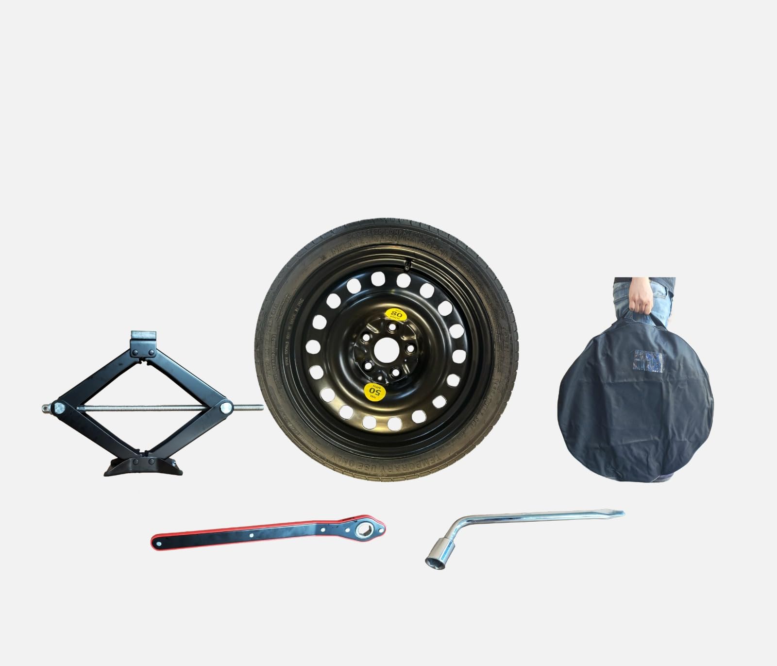 Ersatzrad Kit 18 Zoll kompatibel mit Peugeot 3008,5008 (5 Löcher) Citroen C5 Aircross DS 7 (Crossback), Opel Grandland X mit Wagenheber, Schlüssel und Tasche 135/80r18 von D'ANGELO 1988