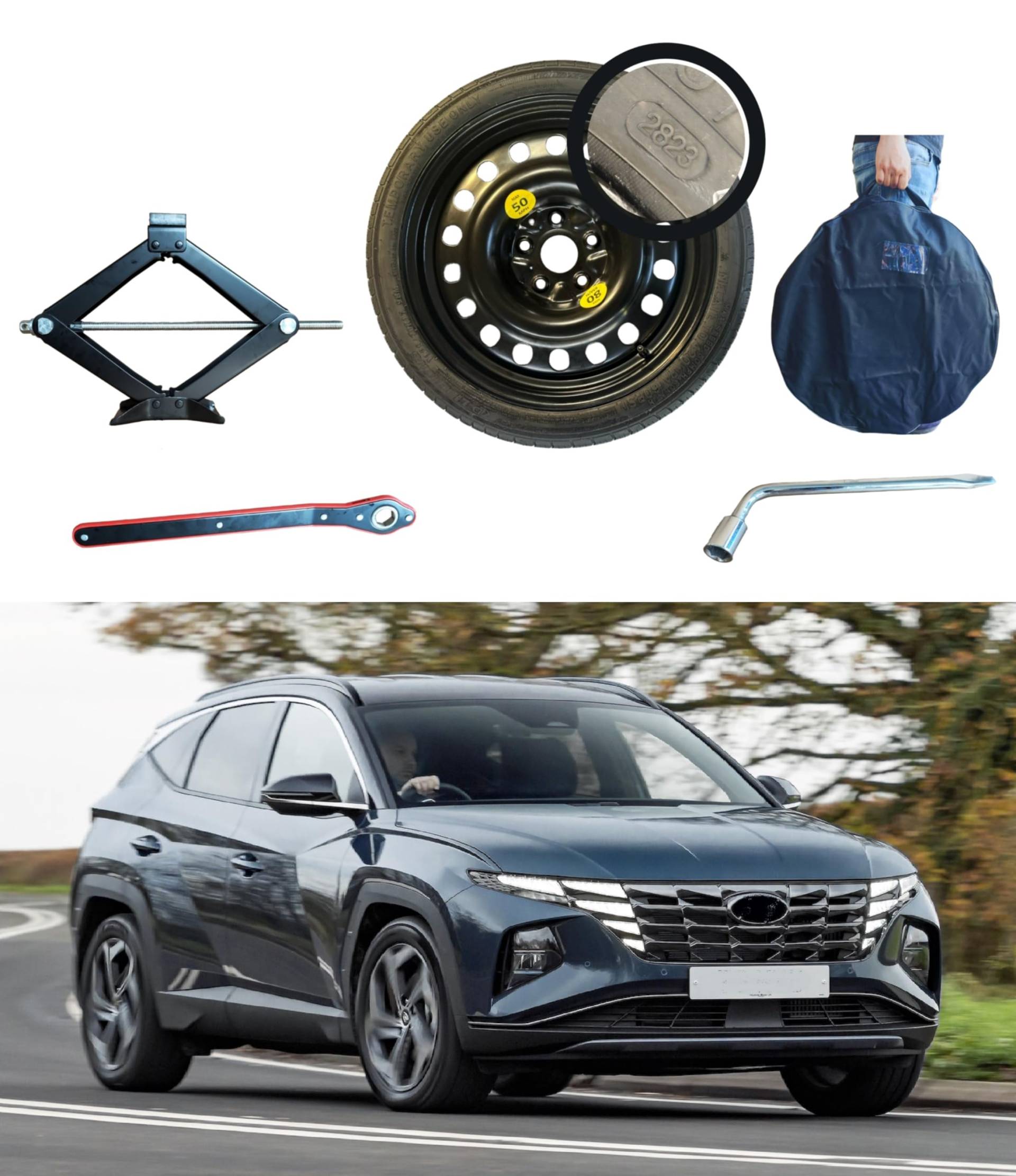 Ersatzrad Kit 18" kompatibel mit Hyundai Tucson (2021>) mit Wagenheber, Schlüssel und Tasche von D'ANGELO 1988