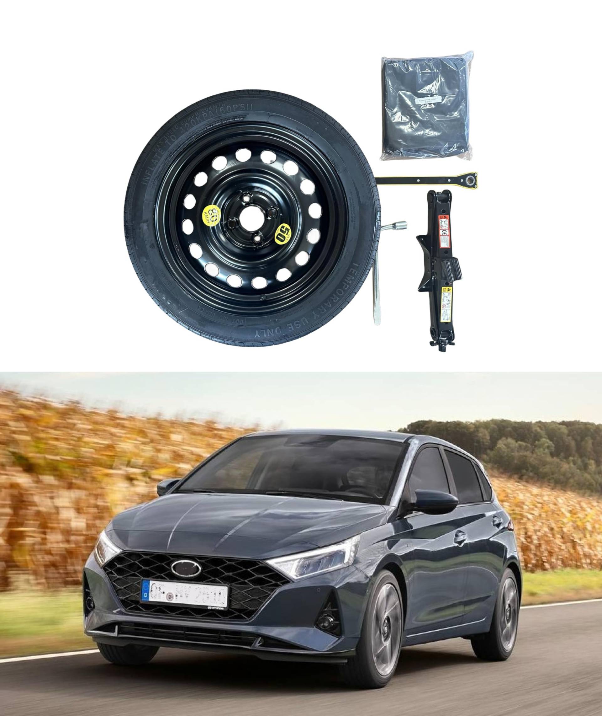 Ersatzrad-Set, 15 Zoll, kompatibel mit Hyundai I20 Active (2016-2019) mit Wagenheber, Schlüssel und Tasche von D'ANGELO 1988