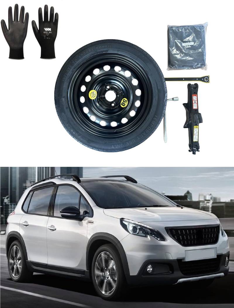 Ersatzrad-Set, 40,6 cm (16 Zoll), kompatibel mit Peugeot 2008 (2013-2018), mit Wagenheber, Schlüssel, Handschuhe und Tasche 125/85R16 von D'ANGELO 1988