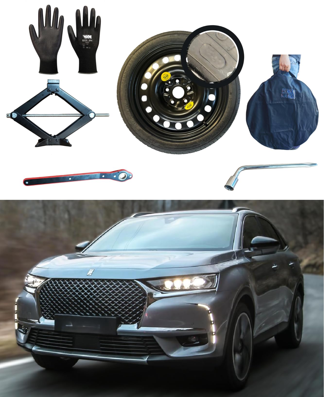 Notrad 18" kompatibel mit Citroën DS7 Crossback mit Wagenheber, Schlüssel, Handschuhe und Tasche 135/80R18 von D'ANGELO 1988