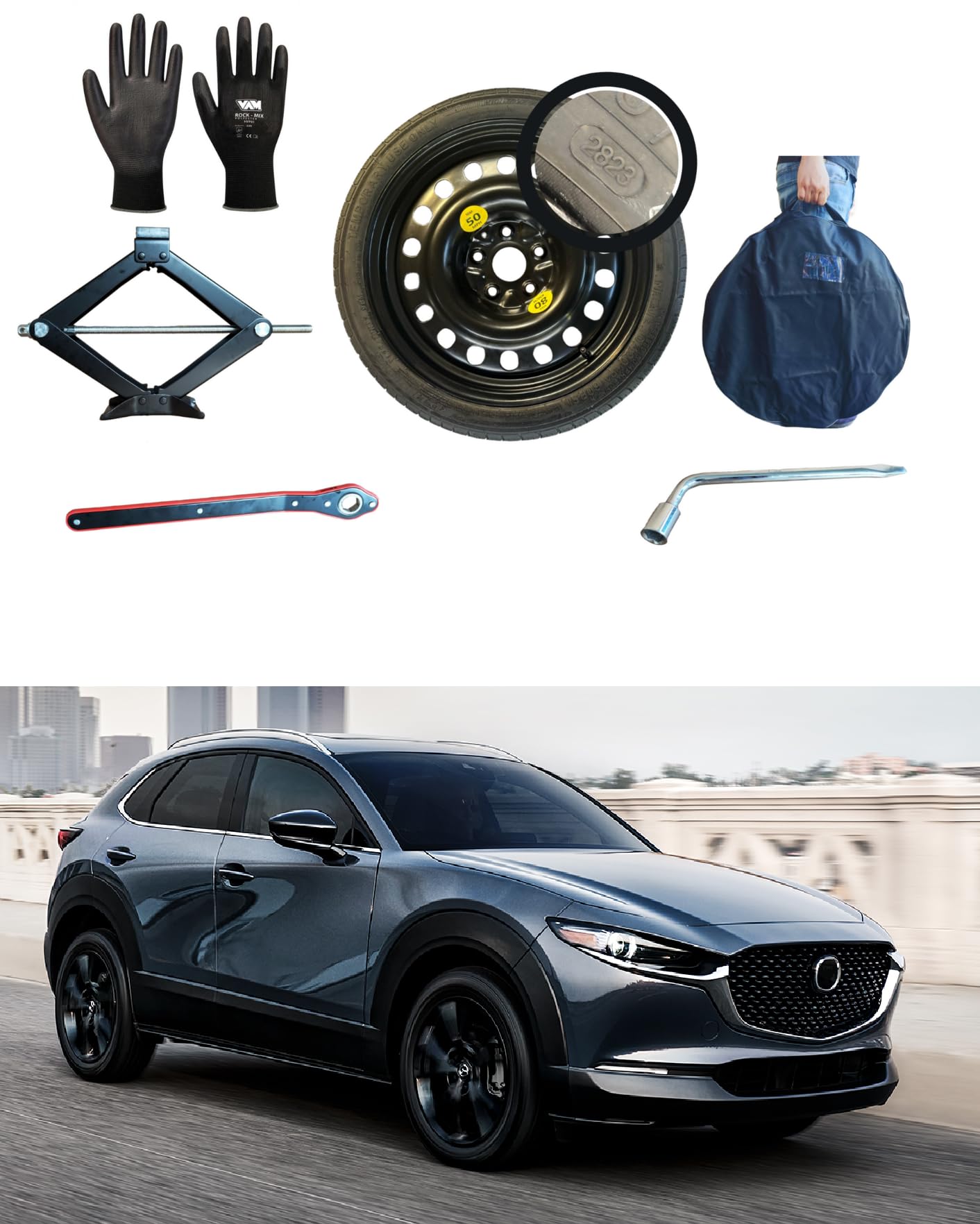 Ersatzrad-Set 17 Zoll, kompatibel mit Mazda CX-30 mit Wagenheber, Schlüssel, Handschuhe und Tasche 135/80R17 von D'ANGELO 1988