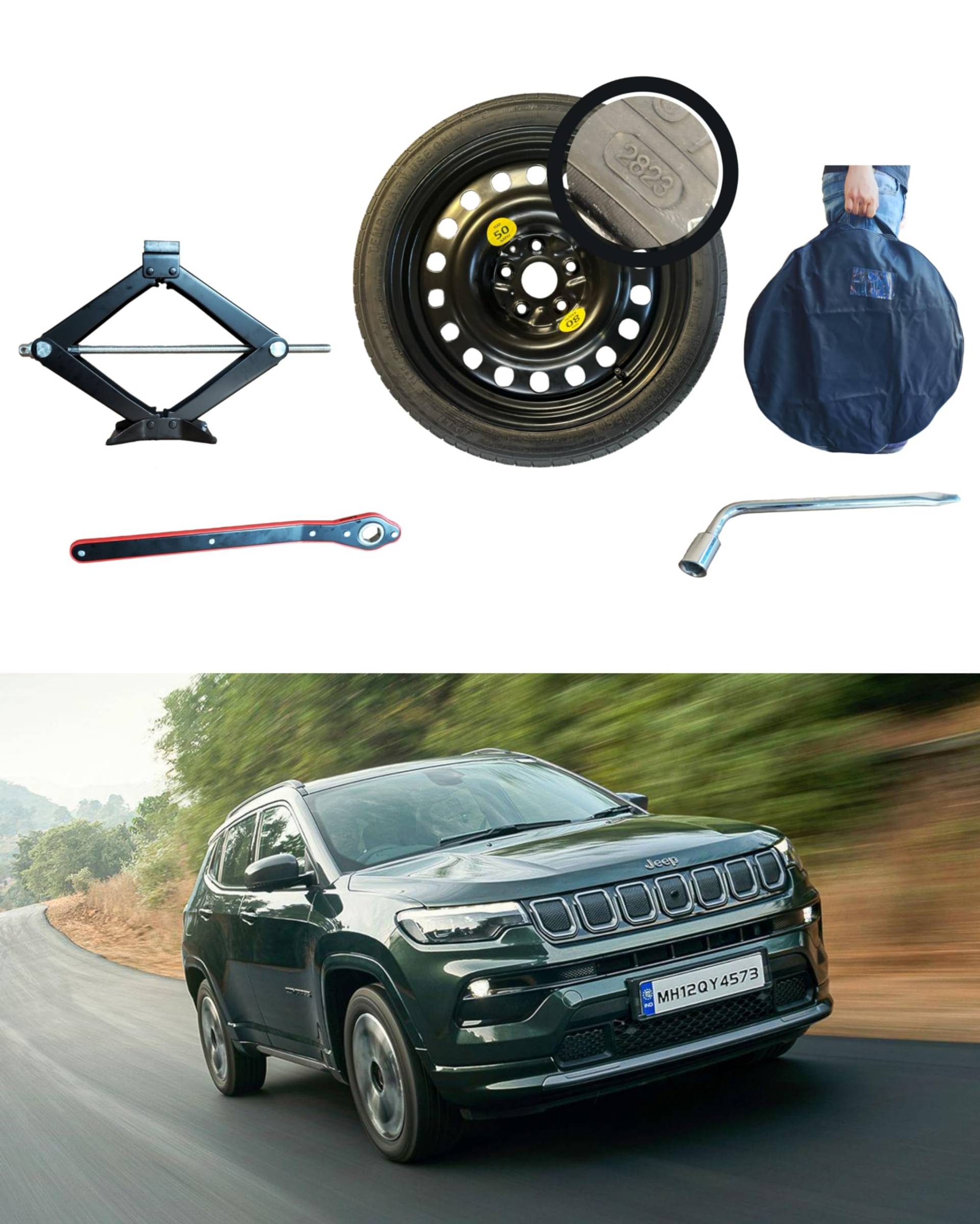 Ersatzradsatz 17 Zoll kompatibel mit Jeep Compass (08/2017>) mit Wagenheber, Schlüssel und Tasche von D'ANGELO 1988