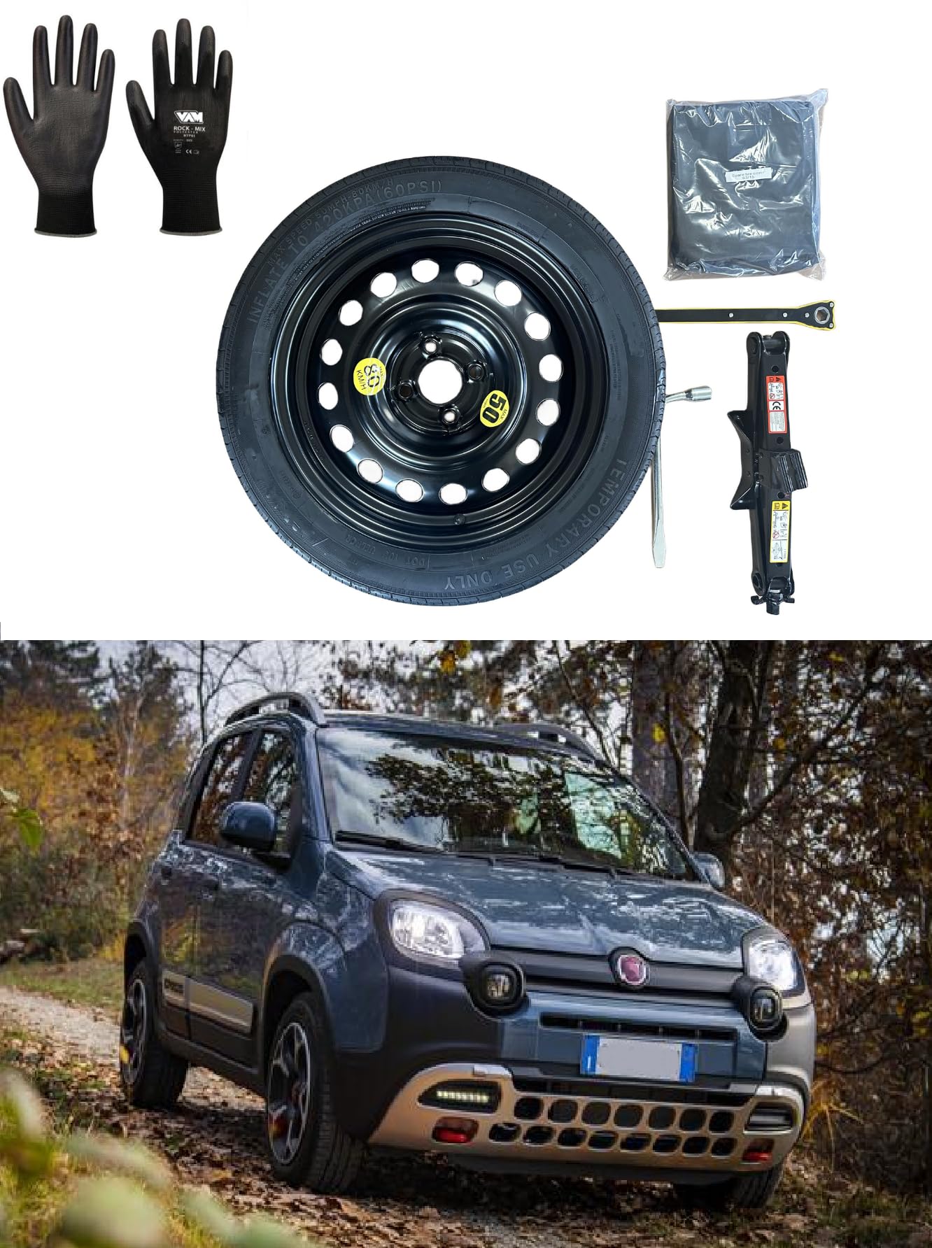 Notrad 15" kompatibel mit Fiat Panda Cross (2012>) mit Wagenheber, Schlüssel und Tasche von D'ANGELO 1988