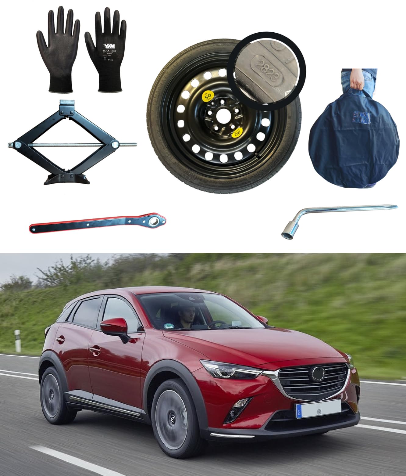 Notrad 16" kompatibel mit Mazda CX-3 mit Wagenheber, Schlüssel, Handschuhe und Tasche 125/90R16 von D'ANGELO 1988