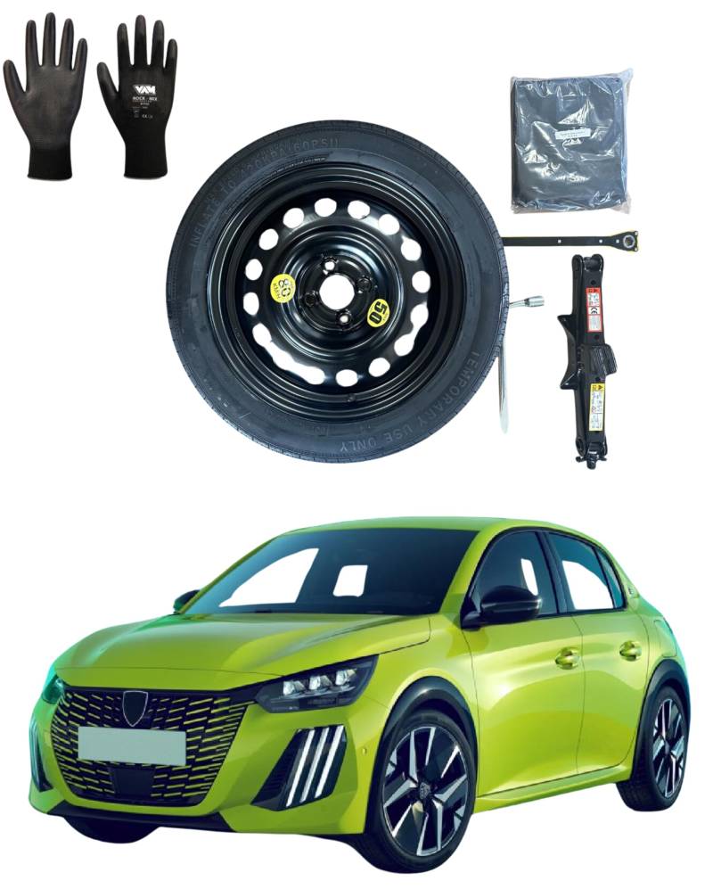 Notrad 16" kompatibel mit Peugeot 208 (2019>) mit Wagenheber, Schlüssel, Handschuhe und Tasche von D'ANGELO 1988