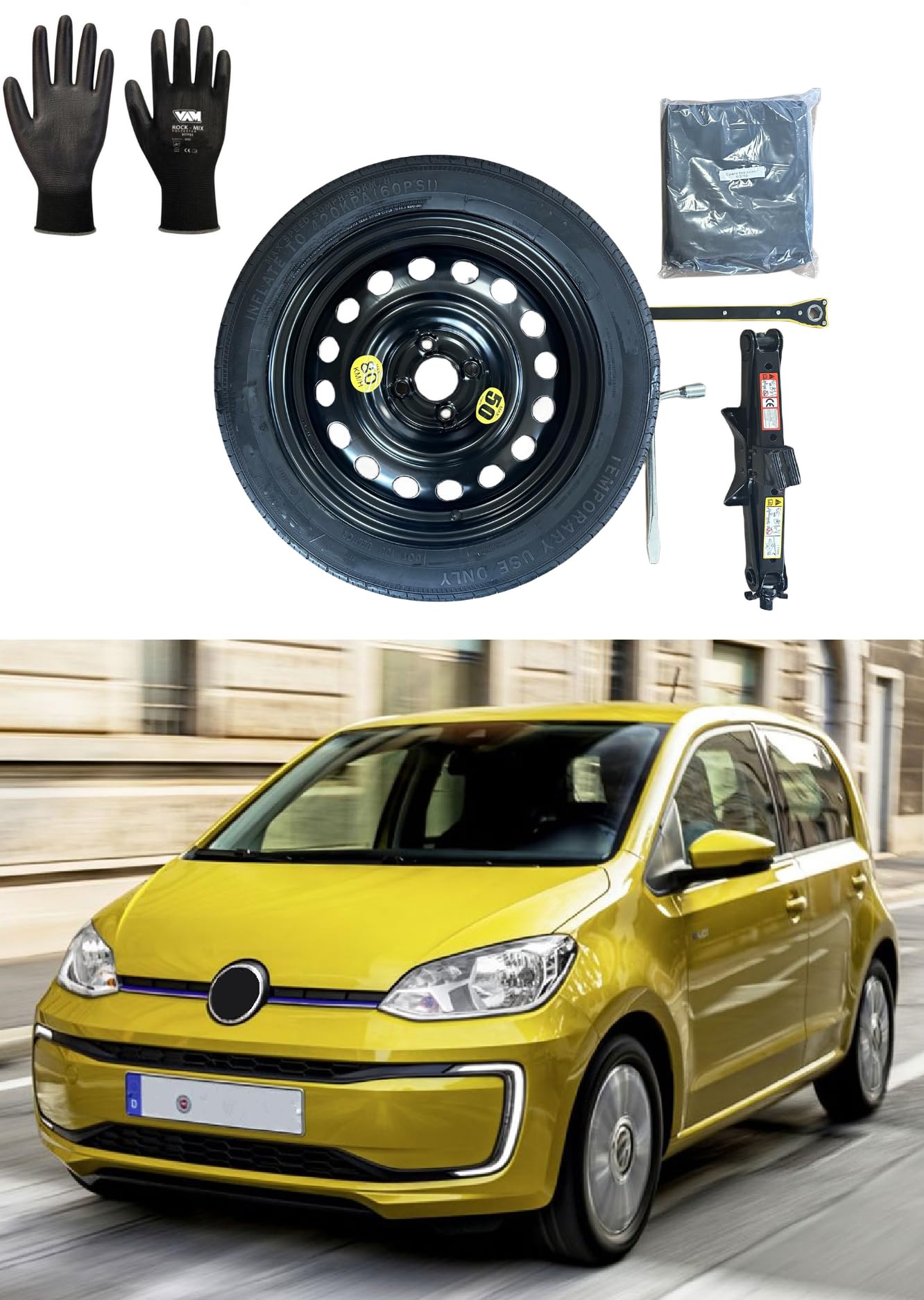 Notrad 16" kompatibel mit Volkswagen UP mit Wagenheber, Schlüssel, Handschuhe und Tasche 125/70R16 von D'ANGELO 1988