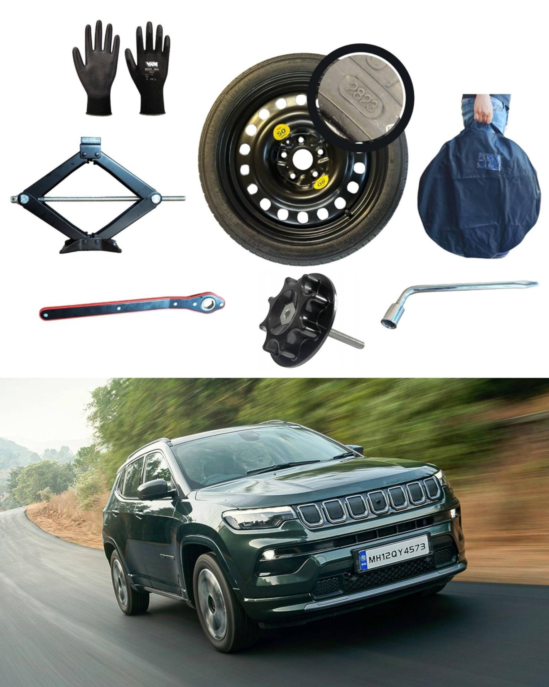 Notrad 17" kompatibel mit Jeep Compass (2017>) mit Wagenheber, Schlüssel, Fixierungsschraube, Handschuhe und Tasche 165/80R17 von D'ANGELO 1988