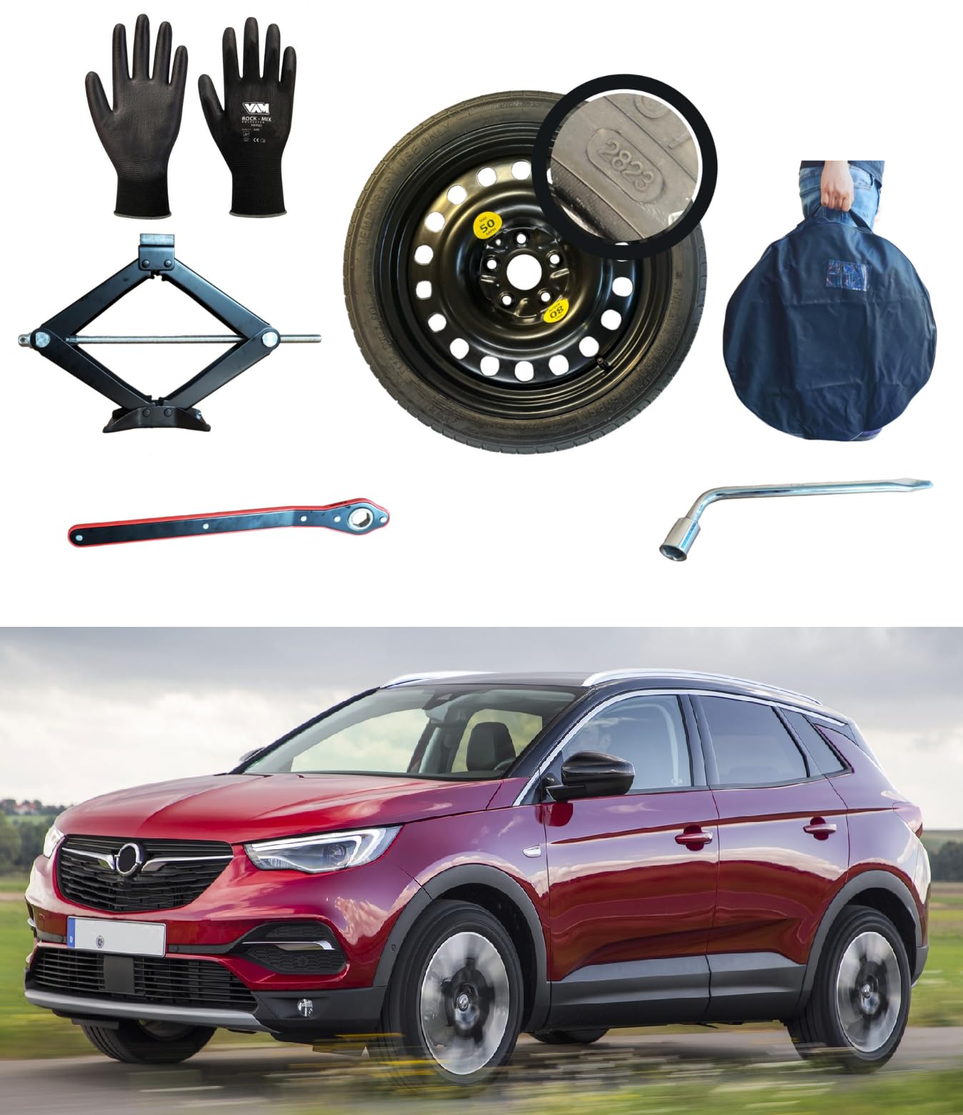 Notrad 17" kompatibel mit Opel Grandland X mit Wagenheber, Schlüssel, Handschuhe und Tasche 135/90R17 von D'ANGELO 1988