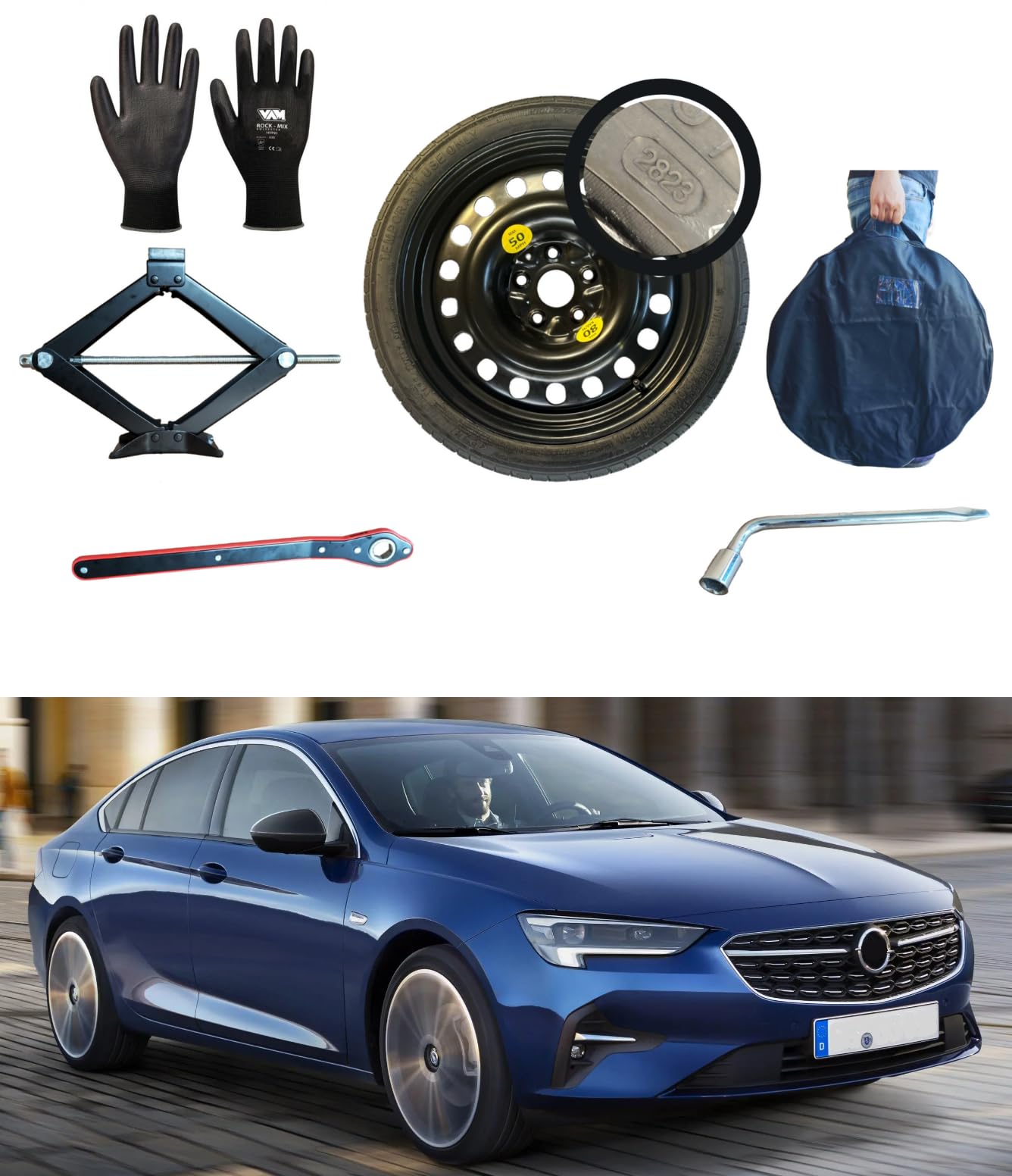 Notrad 17" kompatibel mit Opel Insignia B (06/2017>) mit Wagenheber, Schlüssel, Handschuhe und Tasche von D'ANGELO 1988