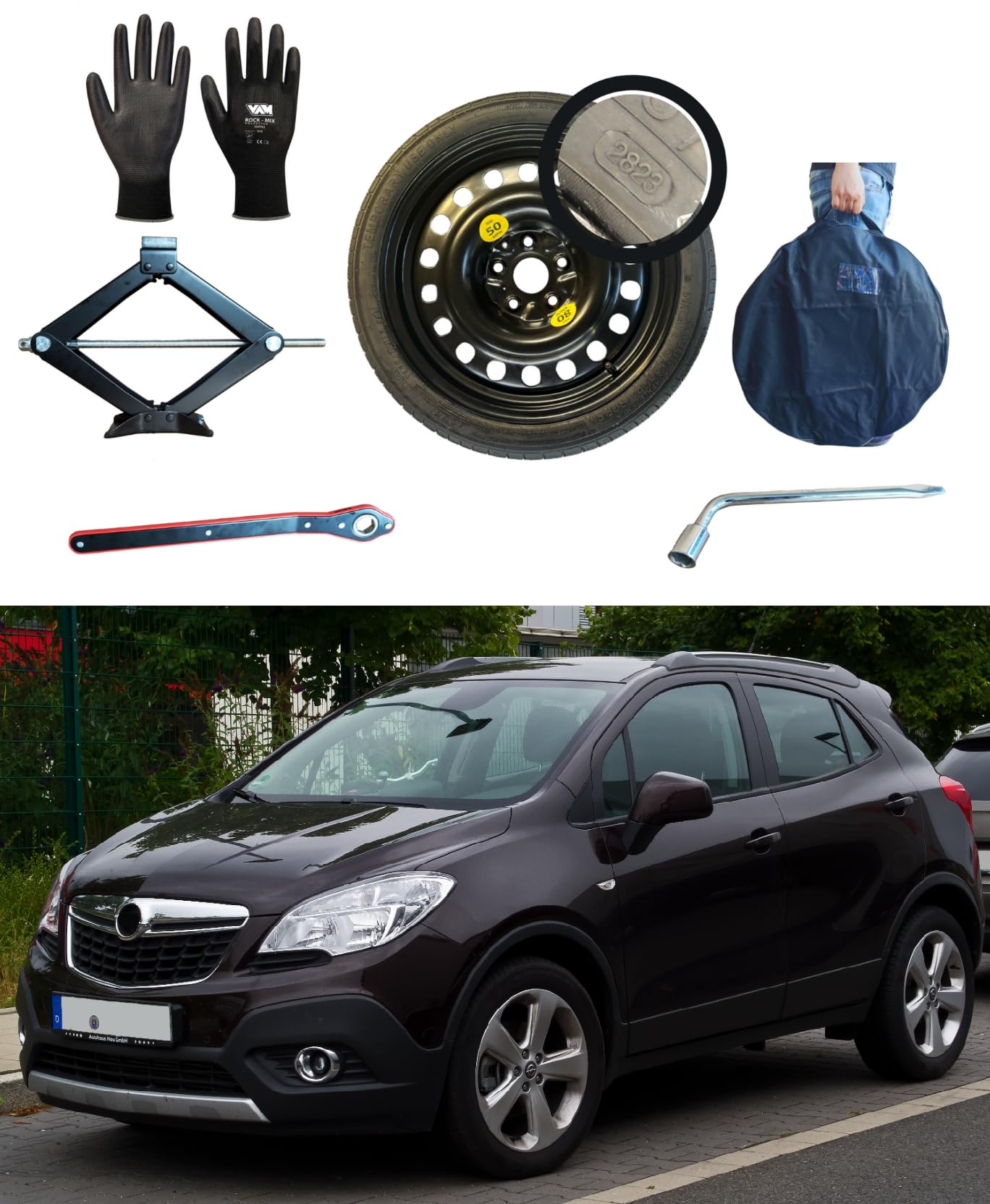 Notrad 17" kompatibel mit Opel Mokka/Mokka X (vor 2019) mit Wagenheber, Schlüssel, Handschuhe und Tasche von D'ANGELO 1988