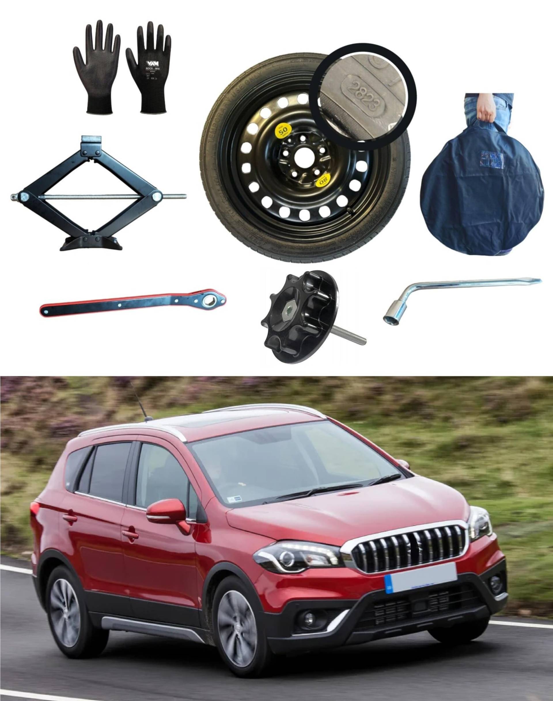 Notrad 17" kompatibel mit Suzuki S-Cross/Sx4 mit Wagenheber, Schlüssel, Schraube, Handschuhe und Tasche 125/80R17 von D'ANGELO 1988