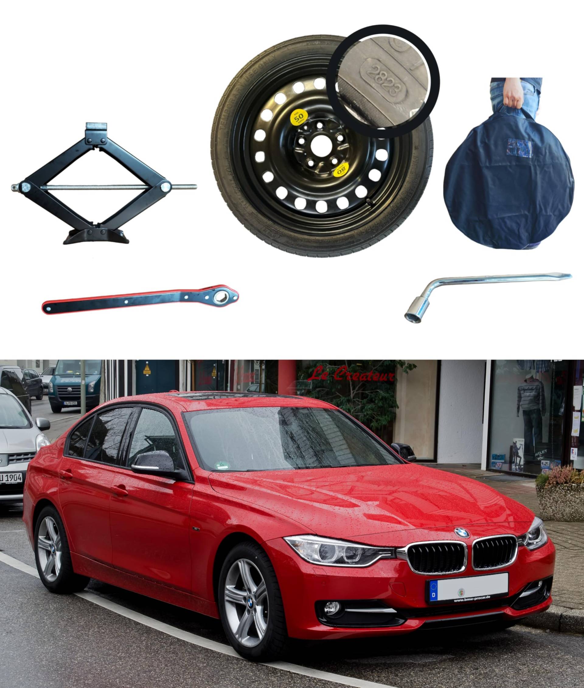 Notrad-satz 17 Zoll kompatibel mit BMW 3er Serie mit Wagenheber, Schlüssel und Tasche F30 (2012-2018) von D'ANGELO 1988