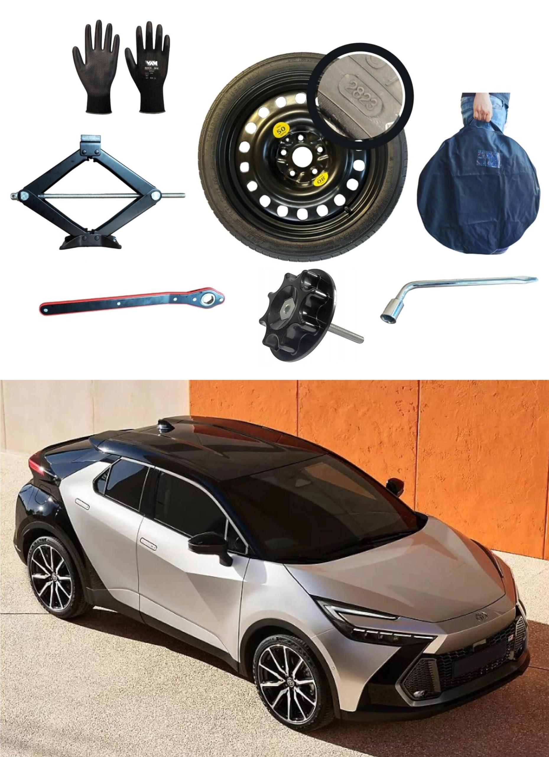 D'angelo Ersatzrad Notrad 17" Kompatibel mit Toyota Corolla, Auris mit Wagenheber, Schlüssel, Schraube, Handschuhe und Tasche 125/70R17 von D'ANGELO