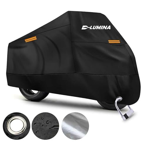 D-Lumina Outdoor Indoor Motorradabdeckung, wasserdichte Motorradabdeckung, 210D Polyester, universelle Diebstahlschutzabdeckung, für die meisten Motorräder, Roller, Vespas usw. (220 x 100 x 120 cm) L von D-Lumina