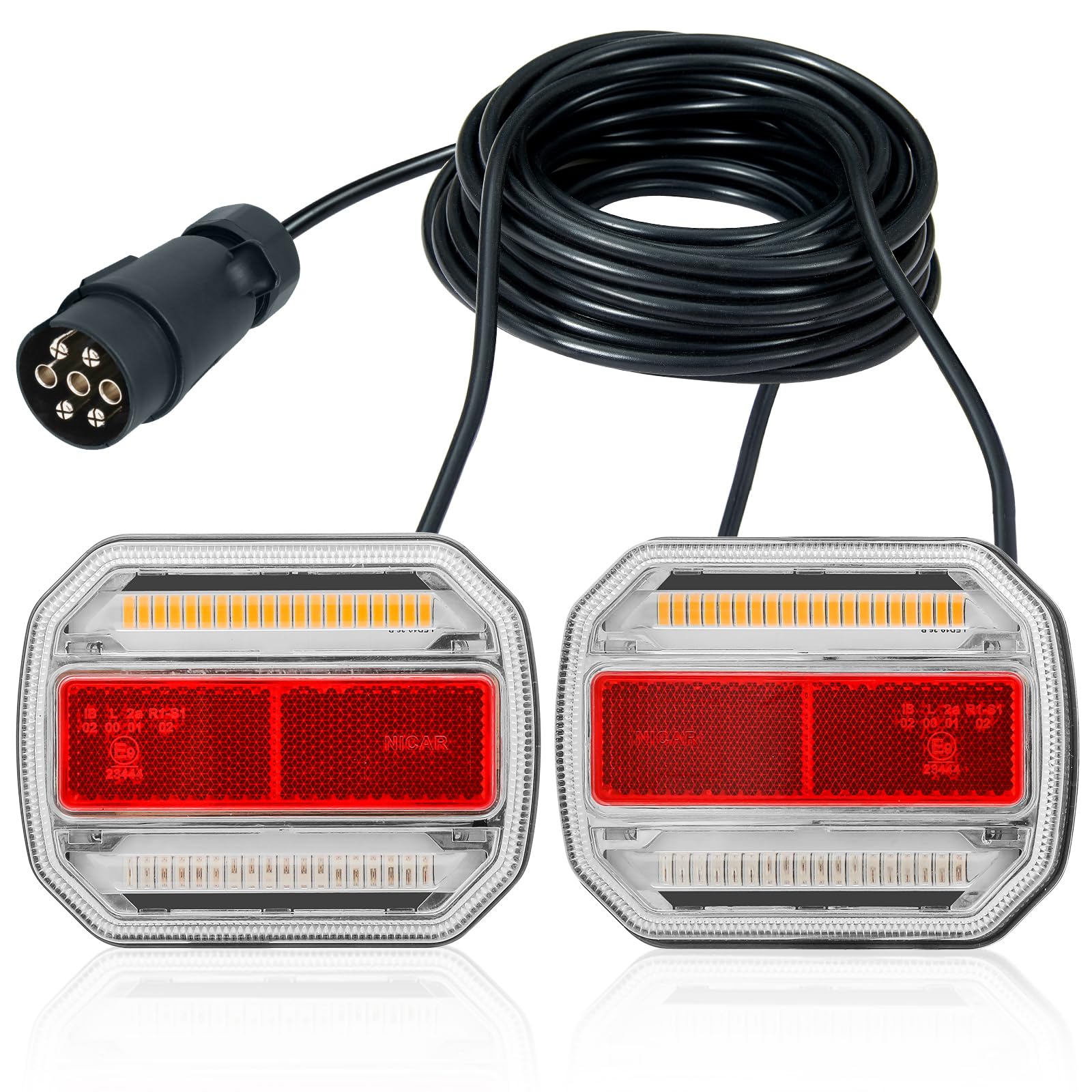 D-TECH Anhaenger Beleuchtung Komplettset Led Mit Magnet, 12V 24V Rückleuchten Anhänger 7 Polig Magnetisch, Led Anhänger Beleuchtung Rücklicht Set,IP67 Wasserdicht, ECE R10 EMC Zulassung von D-TECH