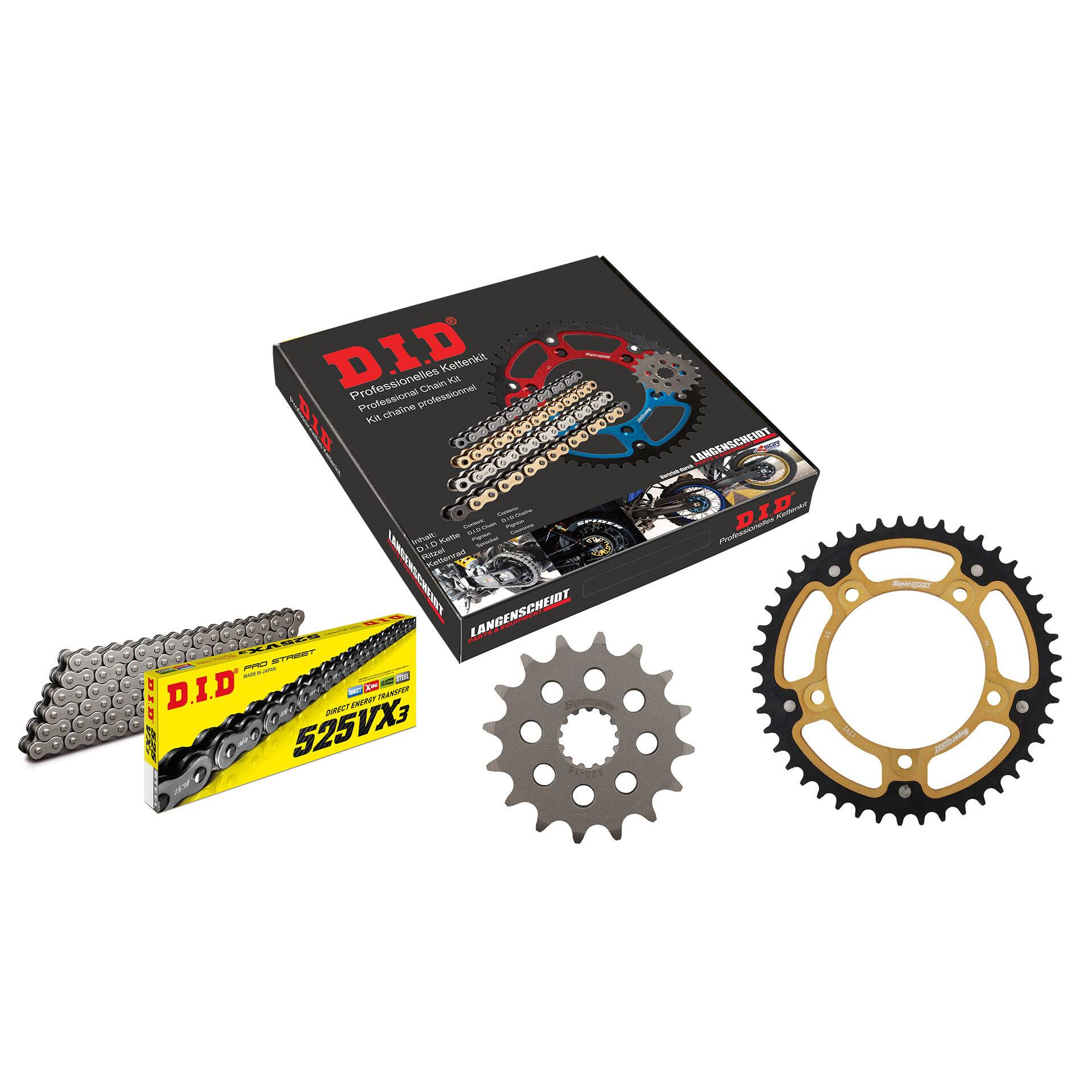 D.I.D. Supersprox Kettenkit Stealth 525VX3 Niet X 16/45/110 gold für GSX-R 600 von D.I.D. Supersprox