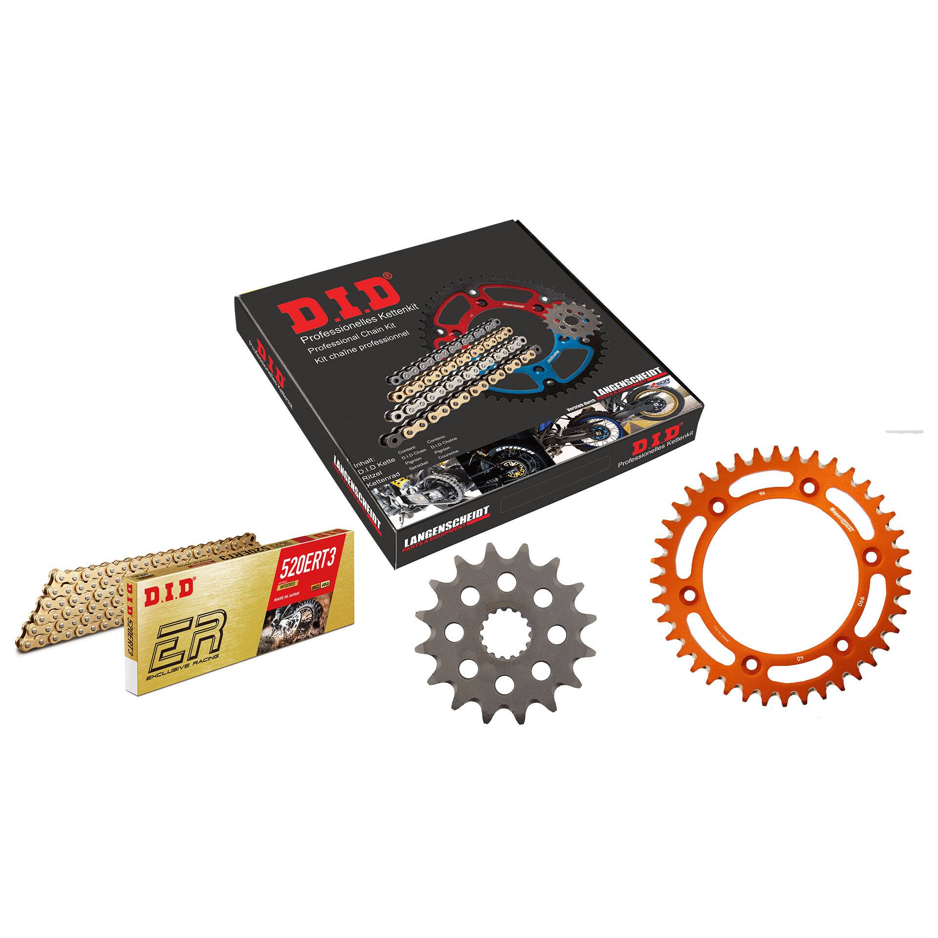 D.I.D. Kettenkit Alu 520ERT2(G&G) Clip 16/40/114 orange für KTM 690 von D.I.D.