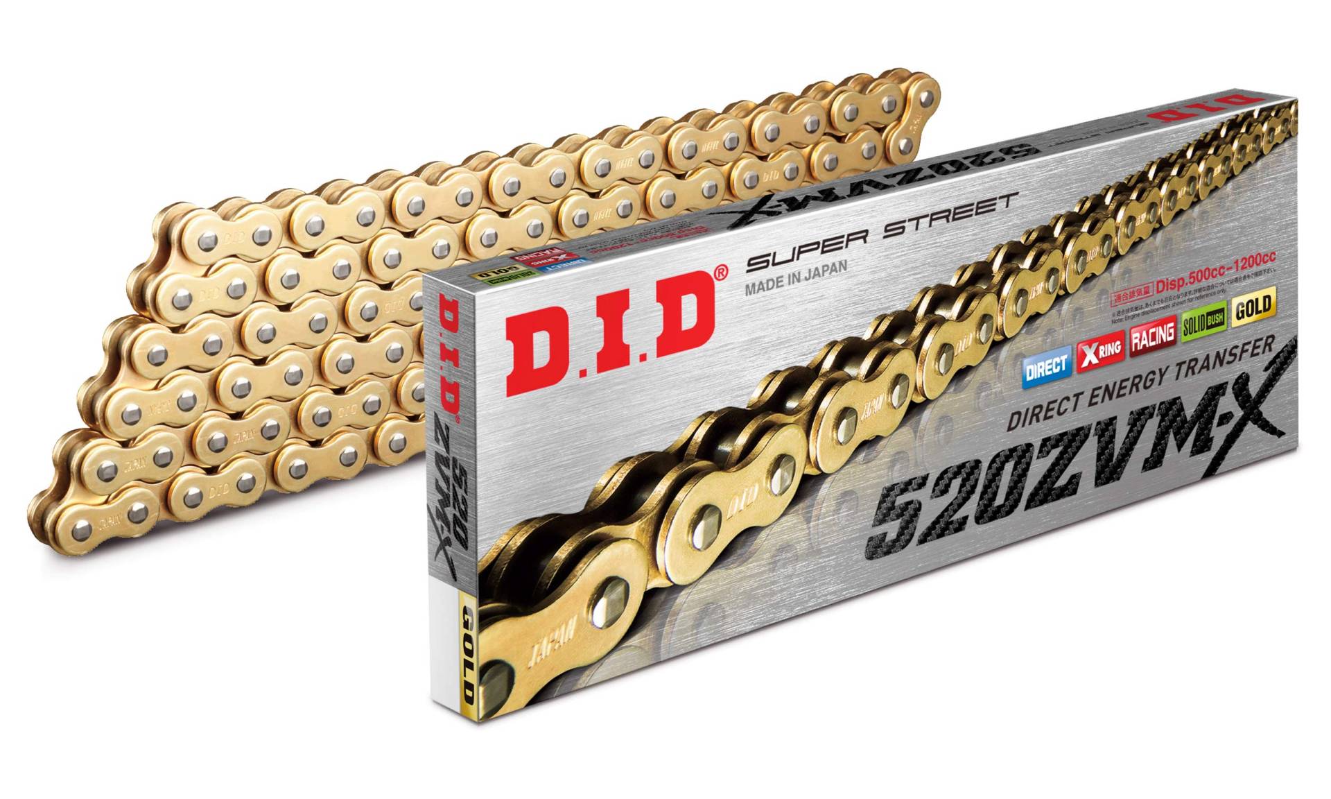 DID Kette 520 ZVMX, 120 Glieder (X-Ring gold), offen mit Nietschloss von D.I.D Racing Chain