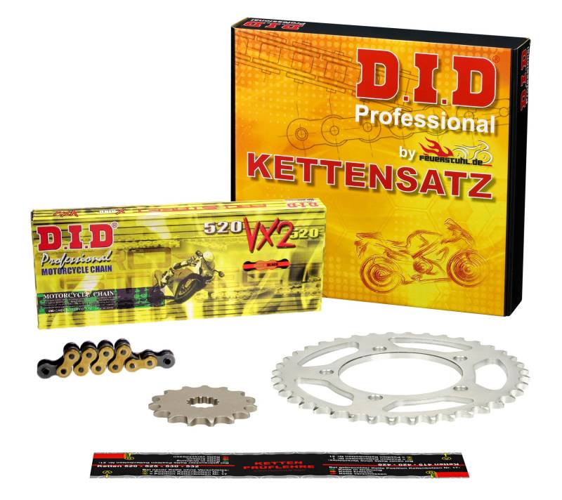 DID Kettensatz Yamaha YFM 660 R Raptor -> Bj. 2001-2005 (mit DID X-Ring-Kette, Typ VX2, goldfarben, extra verstärkt) von Feuerstuhl.de GmbH