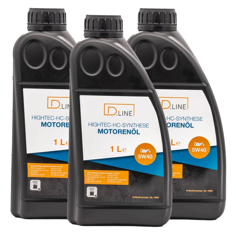 D.LINE Motorenöl, HIGHTEC-HC-SYNTHESE | 5W-40 (3x 1 Liter) von D.LINE