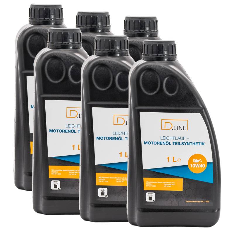 D.LINE Motorenöl, LEICHTLAUF-TEILSYNTHETIK | 10W-40 (6x 1 Liter) von D.LINE