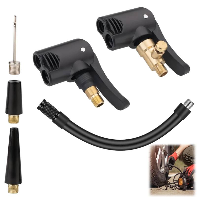 2 Stück Französisches Ventil Adapter,Autoventil Hebelstecker,Adapter Französisches Ventil Mit 16cm Reifenfüller Schlauch,Ventiladapter Französisches Ventil,Autoventil Adapter Ür Fahrrad Motorrad Auto von DAAIZIII