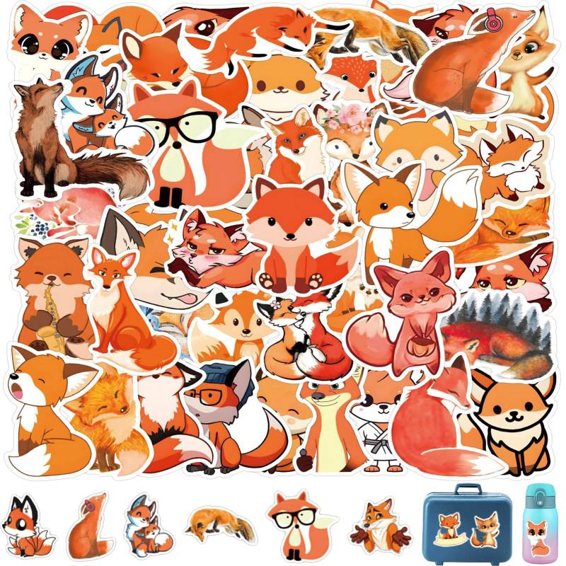 60 Stück Füchse Aufkleber Pack, Fox Aufkleber,Fuchs Sticker,Vinyl Aufkleber,Geschenk Für Kinder Jugendliche Erwachsene Jungen,Sticker Aesthetic Für Scrapbook Skateboard Auto Gepäck Karten Fotoalben von DAAIZIII