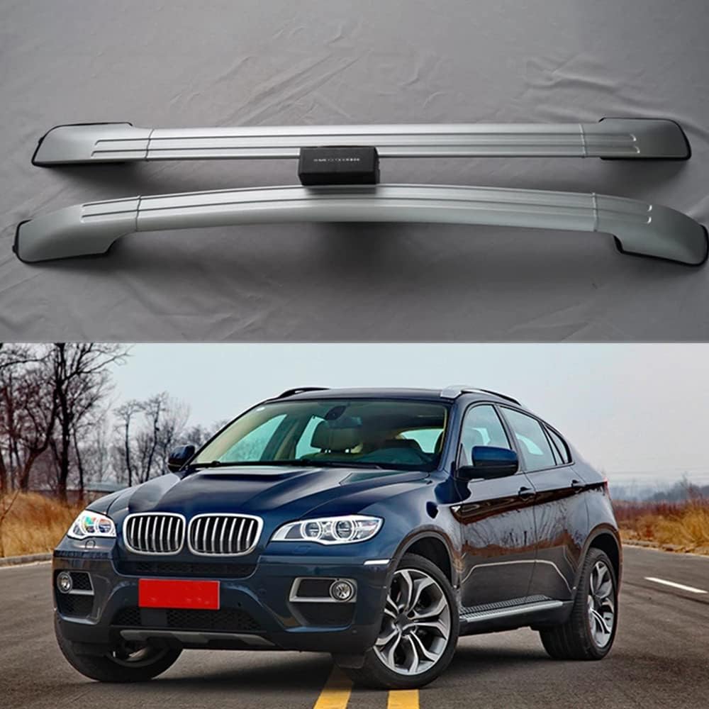 2 Stück Aluminium Autodachträger Dachquerträger Für BMW X6 E71 2008-2014, Auto Querträger Dachreling Relingträger Gepäckträgerstange Auto Zubehör,B/Silver von DABAUR