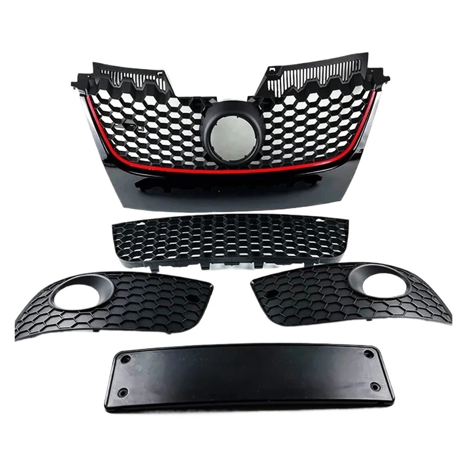 DACOLWZING Vorderer Honeycome-Kühlergrill, roter Streifen, mittlere Haubengrills, unterer Nebelscheinwerfergrill, kompatibel for VW – Golf MK5 GTI Jetta MK5 GLI 2006–2011 von DACOLWZING