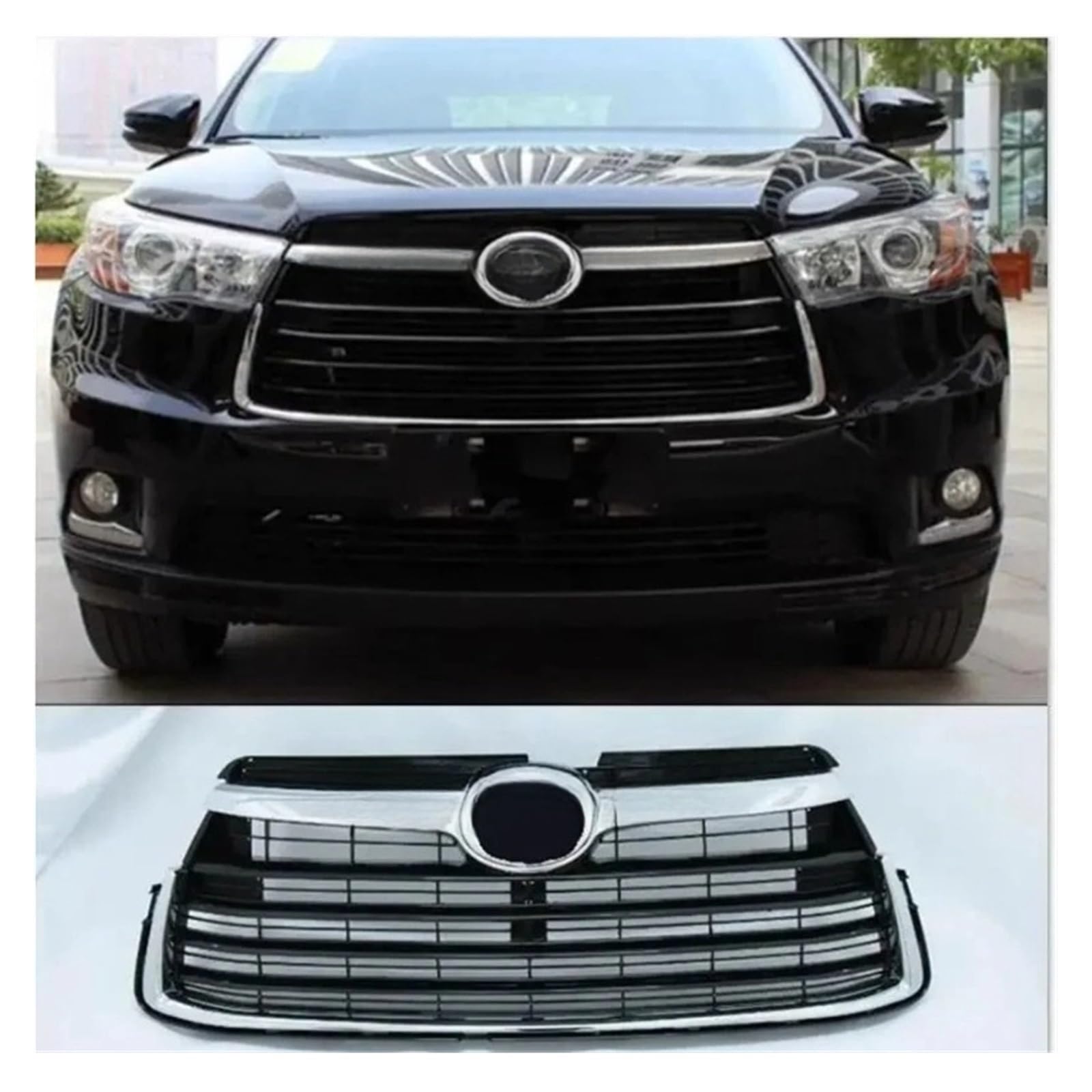 Glänzend schwarz, kompatibel for Toyota -Highlander 2015 2016 2017 Avantgarde-Kühlergrill, Chrom-Honig-Stoßstangengitter, Frontgrill(A) von DACOLWZING