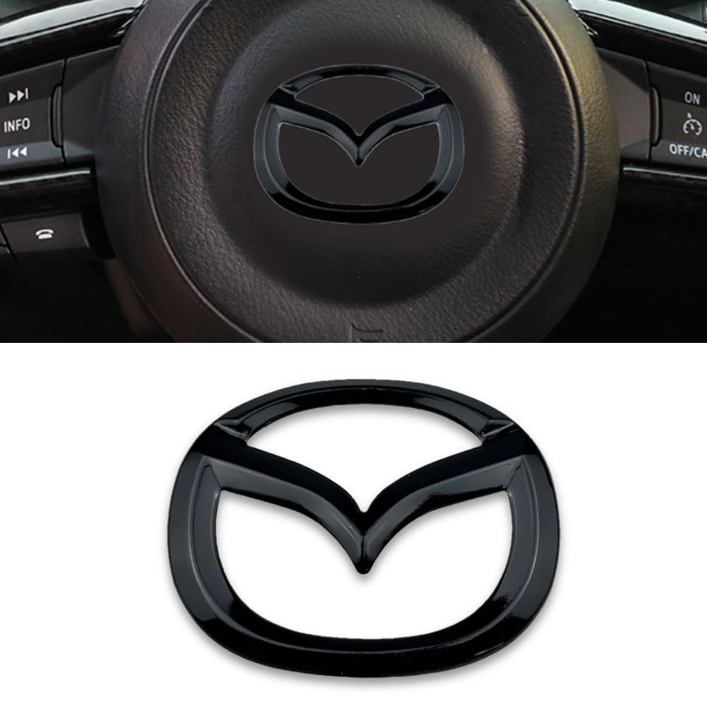 1 Psc Emblem Schwarz für Mazda 3 6 CX-3 CX-5 CX-9,4.5cm X 5.7cm Emblem Logo Aufkleber für Lenkrad Zubehör/Motorhaube Vorne und Hinten und Kofferraum Logo Key Remote Control Emblem,Black von DADYM