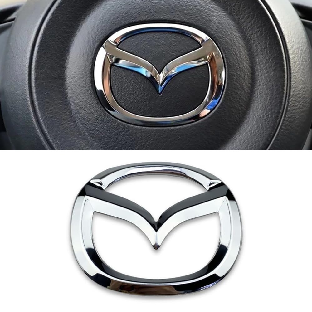 1 Psc Emblem Schwarz für Mazda 3 6 CX-3 CX-5 CX-9,4.5cm X 5.7cm Emblem Logo Aufkleber für Lenkrad Zubehör/Motorhaube Vorne und Hinten und Kofferraum Logo Key Remote Control Emblem,Silver von DADYM