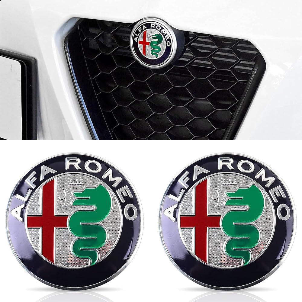 2 Psc Emblem Schwarz für Alfa Romeo Giulia Stelvio Giulietta 2017-2020,74mm Emblem Logo Aufkleber für Lenkrad Zubehör/Motorhaube Vorne und Hinten und Kofferraum Logo Key Remote Control Emblem von DADYM